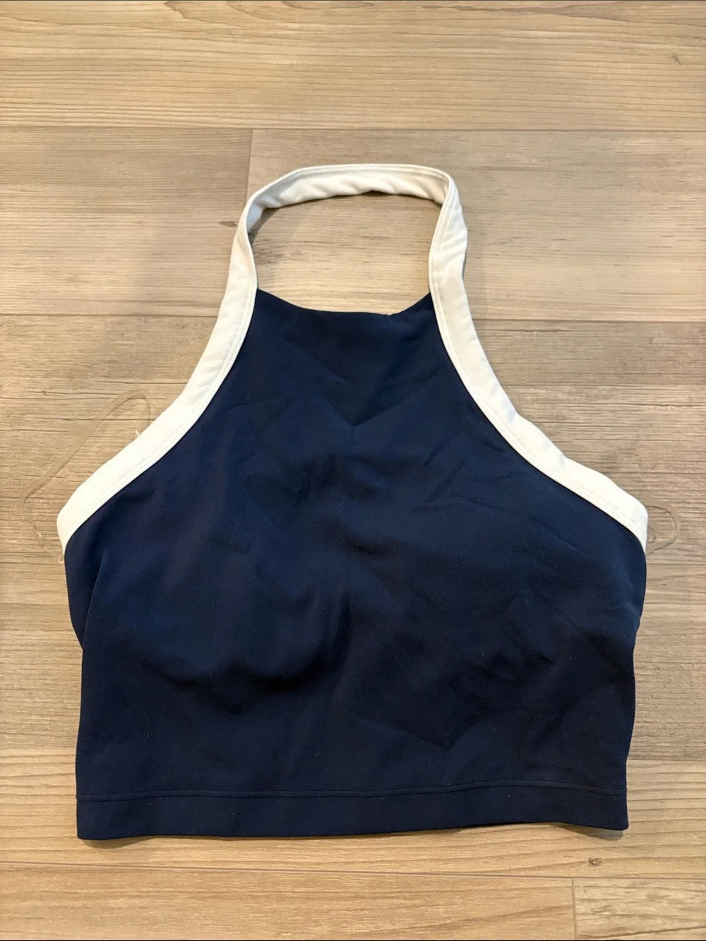 Lululemon size 2 Navy High-Neck Cropped Bralette with White Trim